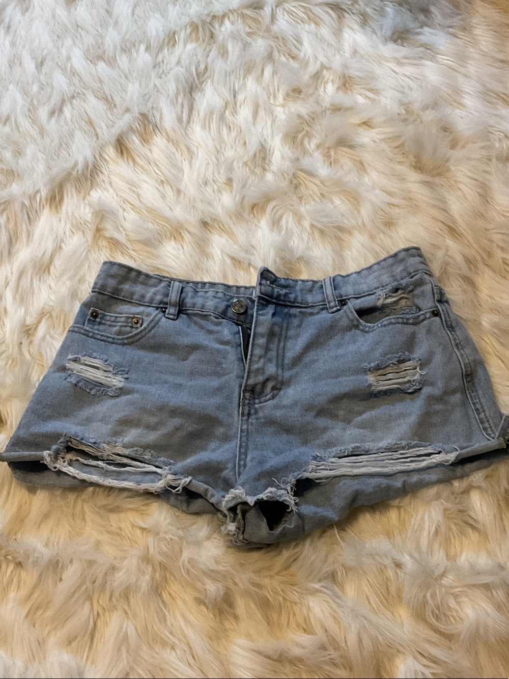 Women's Light Blue Distressed Denim Shorts